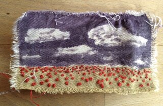 natural pigment landscape with embroidered french knots